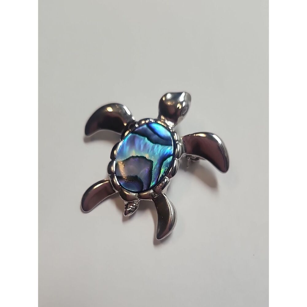 Abalone Turtle Shell Pin Brooch - Iridescent Blue/Green